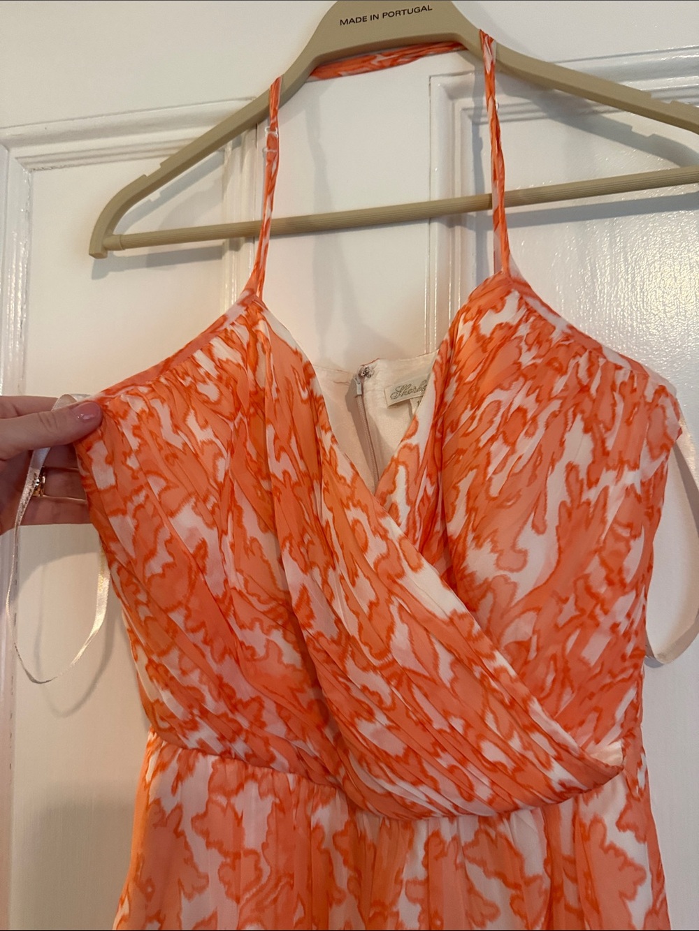 Shoshanna Orange and White Floral Print Maxi Dress size 10 halter nwt v neck - Picture 5 of 7